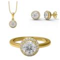 MOONEYE 3.8 Ct Round Cut Moissanite Diamond 925 Sterling Silver Solitaire Halo Ring Pendant Earring Jewelry Set (E-F Color, VS Clarity) Yellow Gold Vermeil,K1/2