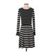 Ann Taylor LOFT Casual Dress - A-Line Crew Neck Long sleeves: Black Print Dresses - Women's Size 2