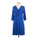 Zen Knits Casual Dress - A-Line V Neck 3/4 sleeves: Blue Solid Dresses - Women's Size Large