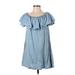 Zara Casual Dress - A-Line Scoop Neck Short sleeves: Blue Print Dresses - Women's Size Small