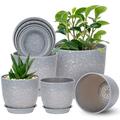 Plant Pots with Drainage - 7/6.3/5.5/5/4.5 Inches Home Decor Flower Pots for Indoor Planter - Pack of 5 Plastic Planters Cactus Succulents Pot - Gray