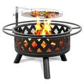 SYTHERS Fire Pit with Cooking Grates 30 Outdoor Round Metal Wood Burning Fire Pit Table with Poker for Backyard Patio Garden 360 Rotation Height Adjustable