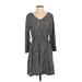 Nine West Casual Dress V-Neck 3/4 sleeves: Gray Dresses - Women's Size Small