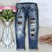 hcuribad Baggy Jeans Boyfriend Jeans for Women Ripped Jeans Womens Womens Jeans Baseball Print Pants Dark Blue 2XL