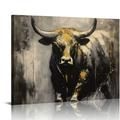 FLORID 20x16 in / 16x12 in Canvas Wall Art Bull Picture Abstract Cow Painting Texas Longhorn Cow Print Black and White Cow Poster Farm Animal Canvas Wall Art Texas Longhorn Poster 20x16in