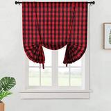 Tie Up Curtains for Windows Buffalo Check Plaid Gingham Yarn Dyed Adjustable Tie Up Shades for Kitchen Window Curtains Cafe Curtains 42 x 63 Black/Red