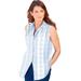 Plus Size Women's Sleeveless Kate Big Shirt by Roaman's in French Blue White Stripe (Size 38 W) Button Down Shirt Blouse