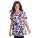 Plus Size Women's Swing Ultimate Tee with Keyhole Back by Roaman's in Purple Tropical Floral (Size 1X) Short Sleeve T-Shirt