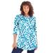 Plus Size Women's Boatneck Ultimate Tunic with Side Slits by Roaman's in Teal Watercolor Leaves (Size 34/36) Long Shirt