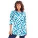 Plus Size Women's Boatneck Ultimate Tunic with Side Slits by Roaman's in Teal Watercolor Leaves (Size 30/32) Long Shirt