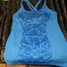 Lululemon Athletica Tops | Lululemon Tank Top Built In Shelf Bra Blue Floral Criss Cross Back Size M | Color: Blue | Size: M