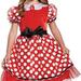 Disney Costumes | Minnie Mouse Dress Costume Size Med. 8-10/Stretchy Red Velour Bodice Full Skirt | Color: Red/White | Size: Medium 8-10 Girl