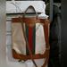 Gucci Bags | Gucci Vintage Canvas Calfskin Web Flat Sand Light Cuir Crossbody Tote Bag | Color: Brown/Cream | Size: Os