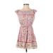 Bebop Casual Dress - Mini Boatneck Short sleeves: Pink Floral Dresses - Women's Size Small