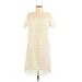 Ann Taylor LOFT Casual Dress - Mini High Neck Short sleeves: Ivory Chevron/Herringbone Dresses - Women's Size 8