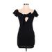 Blue Blush Casual Dress - Bodycon Plunge Short sleeves: Black Print Dresses - Women's Size Large