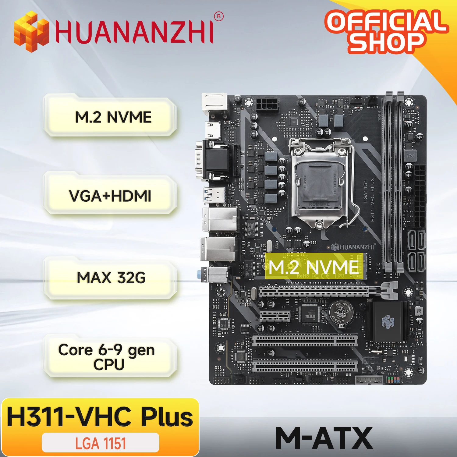 HUANANZBottles-Carte mère HproceVHC PLUS, Intel LGA 1151, prend en charge 6, 7, 8/9 génération, DDR4, 2133, 2400, 2666MHz, 32 Go M.2 SATA3, USB 3.0 VGA