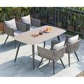 Corrigan Studio® Luvender Rectangular 62.99" L Outdoor Restaurant Dining Set Stone/Concrete/Metal in Black/Brown/Gray | 62.99 W x 35.43 D in | Wayfair