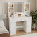 41'' White Dressing Table with Mirror, Drawers and Storage Cabinet for Dressing Room and Bedroom