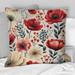 Designart "Watercolor Poppies Red And White Floral Pattern" Floral Printed Throw Pillow