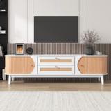 Rattan TV Stand for TVs up to 75"Modern Farmhouse Media Console,Entertainment Center with Solid Wood Legs