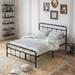 Queen Size Platform Bed Frame with Victorian Style Wrought Iron-Art Headboard