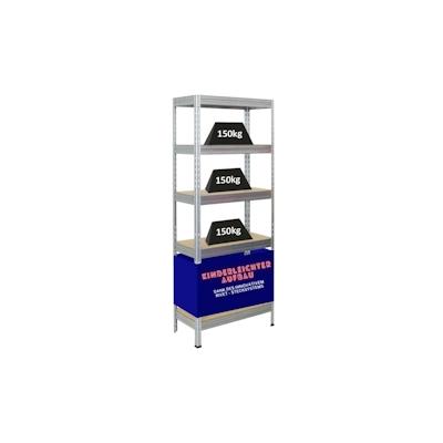 PROREGAL Schwerlastregal Rivet HxBxT 180x75x35cm Fachlast 150kg, Innovatives Stecksystem, Verzinkt, Garagenregal, Lagerregal, Steckregal, Kellerregal Image