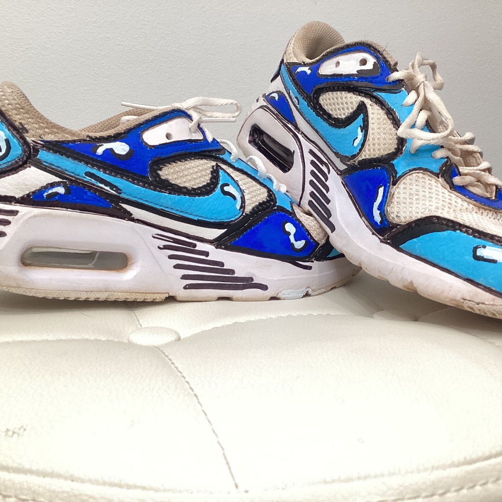 Nike Shoes | Blue Custom Painted Nike Airs. | Color: Blue/White | Size: 8