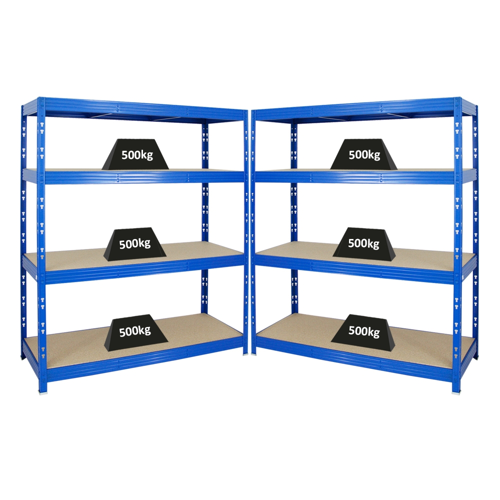 PROREGAL Mega Deal 2x Profi Schwerlastregal Rhino | HxBxT 180x160x60cm | 4 Spanplatten-Ebenen 8mm | Fachlast 500kg | Blau Image