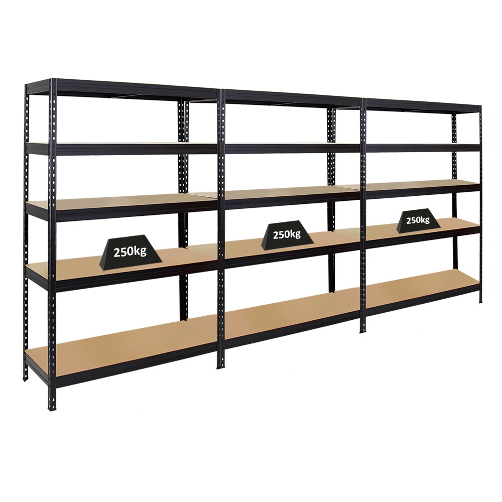 PROREGAL Mega Deal 3er-Set Schwerlastregal Rivet | HxBxT 180x120x45cm | Fachlast 250kg | Schwarz | Innovatives Stecksystem, Lagerregal, Kellerregal Image