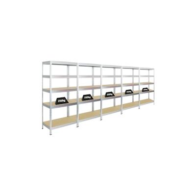 PROREGAL Mega Deal 5er-Set Schwerlastregal Rivet | HxBxT 180x90x45cm | Fachlast 250kg | Verzinkt | Innovatives Stecksystem, Lagerregal, Kellerregal Image