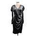 INC International Concepts Cocktail Dress - Sheath V Neck 3/4 sleeves: Silver Print Dresses - New - Women's Size Medium
