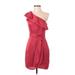 BCBGeneration Cocktail Dress - Sheath One Shoulder Sleeveless: Red Print Dresses - Women's Size 2