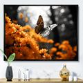 Gracie Oaks Villagio Orange Grey Butterfly Fluttering Grace On Canvas Print Metal in Gray/Orange | 30 H x 40 W x 1.5 D in | Wayfair