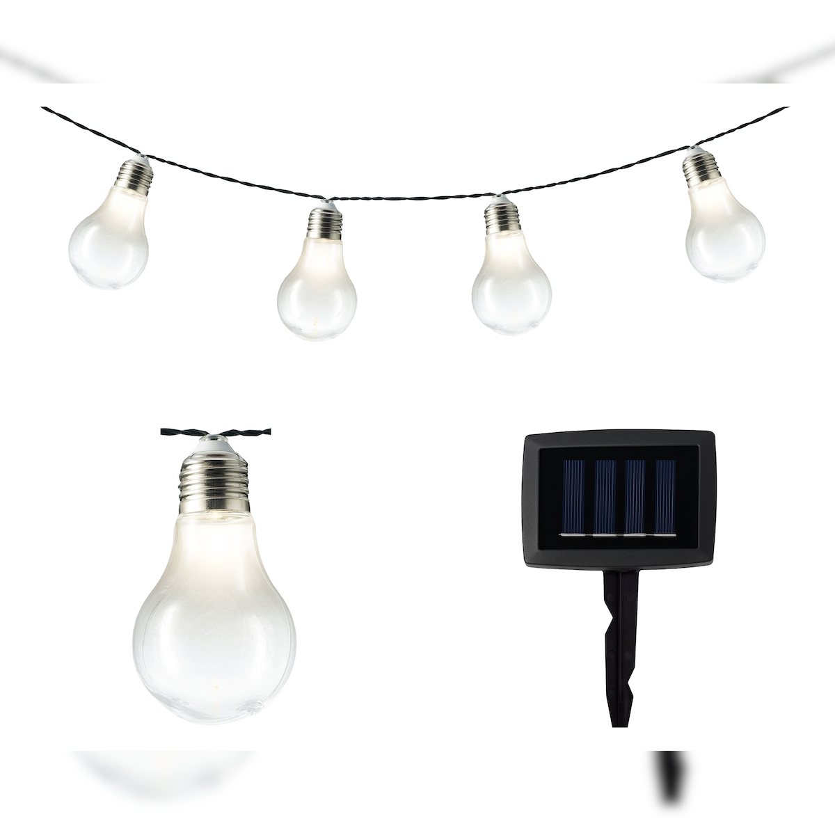 Lumineo LED Solarlichterkette 4,5m Dauerlicht Glühbirnen Solarleuchte Außenleuchte Gartenleuchte Solarlampen Außen Balkon Garten Solar Lichterkette Warmweiß Image