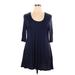 24seven Comfort Apparel Casual Dress - Mini Scoop Neck 3/4 sleeves: Blue Solid Dresses - New - Women's Size X-Large