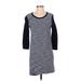 Gap Casual Dress - Sweater Dress Scoop Neck 3/4 sleeves: Blue Color Block Dresses - Women's Size X-Small