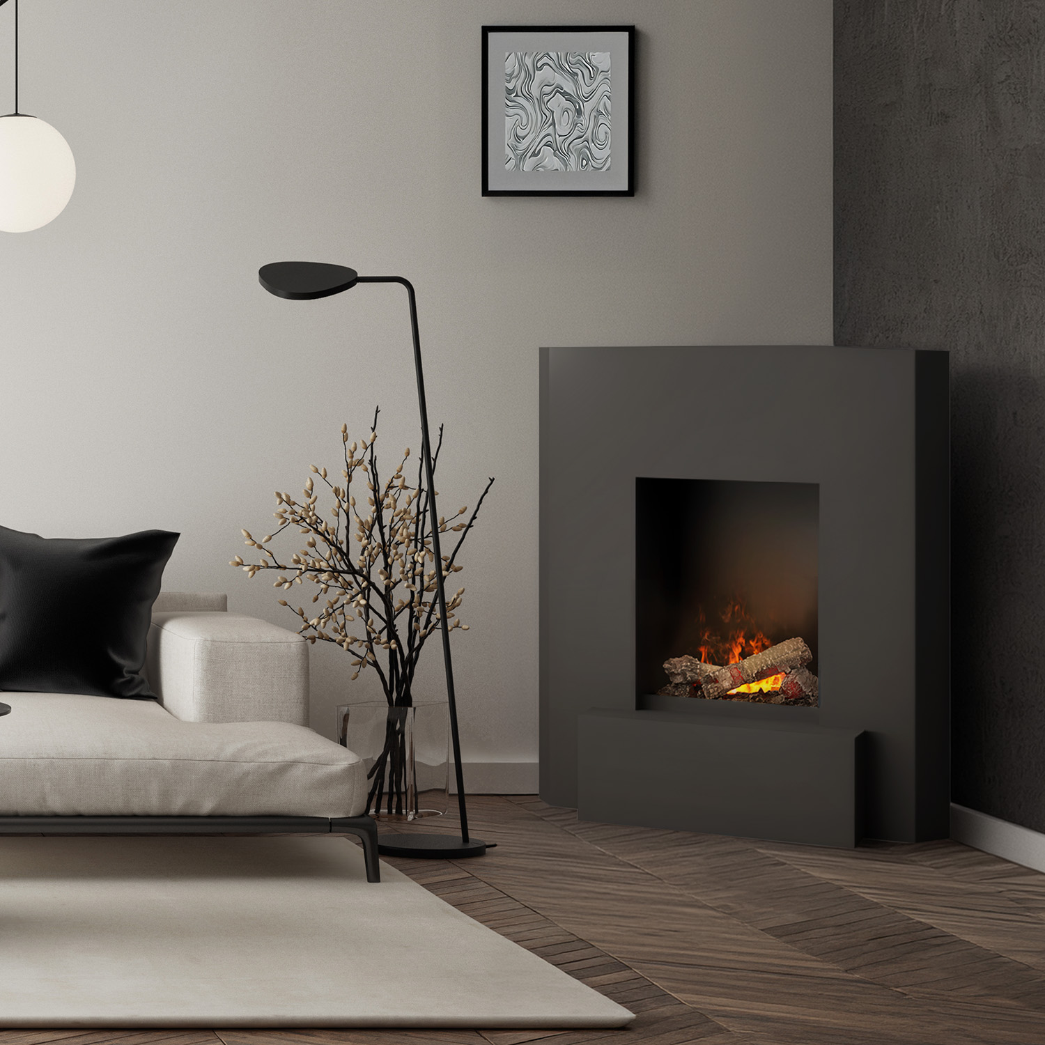muenkel design Nook C400: Schwarz-grau - Dekoholz ohne Stehrost - Schwarz, pulverbeschichtet