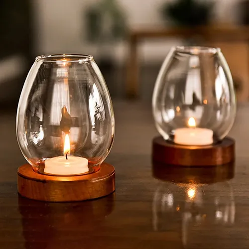 Chandelier rond Transparent en verre rétro, bougeoirs coupe-vent pour la maison, couverture de tasse, décoration de Table, ornement, accessoires de fête de mariage