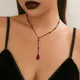 IngeSight.Z-Collier pendentif gothique en cristal rouge foncé pour femme lien en métal vintage