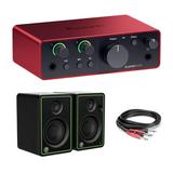 Focusrite Scarlett 2i2 USB-C Audio Interface (4th Gen) Bundle with Mackie CR3-X Creative Reference Series 3 Multimedia Monitors (Pair) and Two 1/4 Phone Male Cable - 3.3