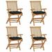 Walmeck Patio Chairs with Black Cushions 4 pcs Solid Teak Wood