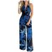 JGTDBPO Jumpsuits For Women Summer Casual Printed Rompers Loose Sleeveless Tank Jumpsuits Square Collar Smocked Wide Leg Overalls With Pockets