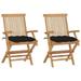 Walmeck Patio Chairs with Black Cushions 2 pcs Solid Teak Wood