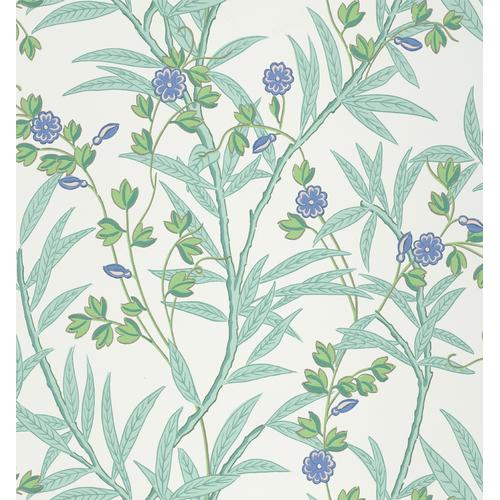 Little Greene 'Bamboo Floral - Mambo' - Green Wallpaper