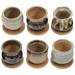 6pcs Polished Succulent Pot Ceramic Planter Pots Tiny Succulents Planter With Round Bamboo Tray