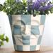 GUGUGO Checkered Face Planters Pots Head Unique Plant Pots Eclectic Head Planter for Indoor Plants with Drainage Cute Funky Flower Pot Heads as Room Decor Aesthetic for Modern Home Blue