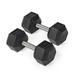 Titan Fitness 35 LB Pair Free Weights Black Rubber Coated Hex Dumbbell Straight Stainless Steel Handle Strength Training Full Body Workout