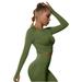 REORIAFEE Workout Tops for Women Long Sleeve Crew Neck Yoga Athletic Shirts Control Workout Gym with Thumb Hole Cool Dry Fitted Stretchy Tee Shirts 2024 Clothing Trendy Army Green S