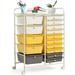 15 Drawer Rolling Storage Cart Multipurpose Mobile Storage Organizer W/Removable Drawers & Metal Frame Utility Tools Paper Organizer On Wheels For Home Office (Yellow Beige & Grey)